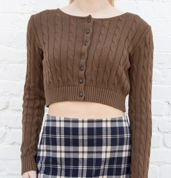 Brandy Melville Brown Athelia Chunky Sweater, Women's Fashion, Tops