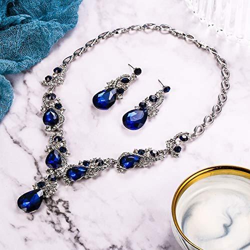 BriLove Wedding Bridal Necklace Earrings Jewelry Set for Women