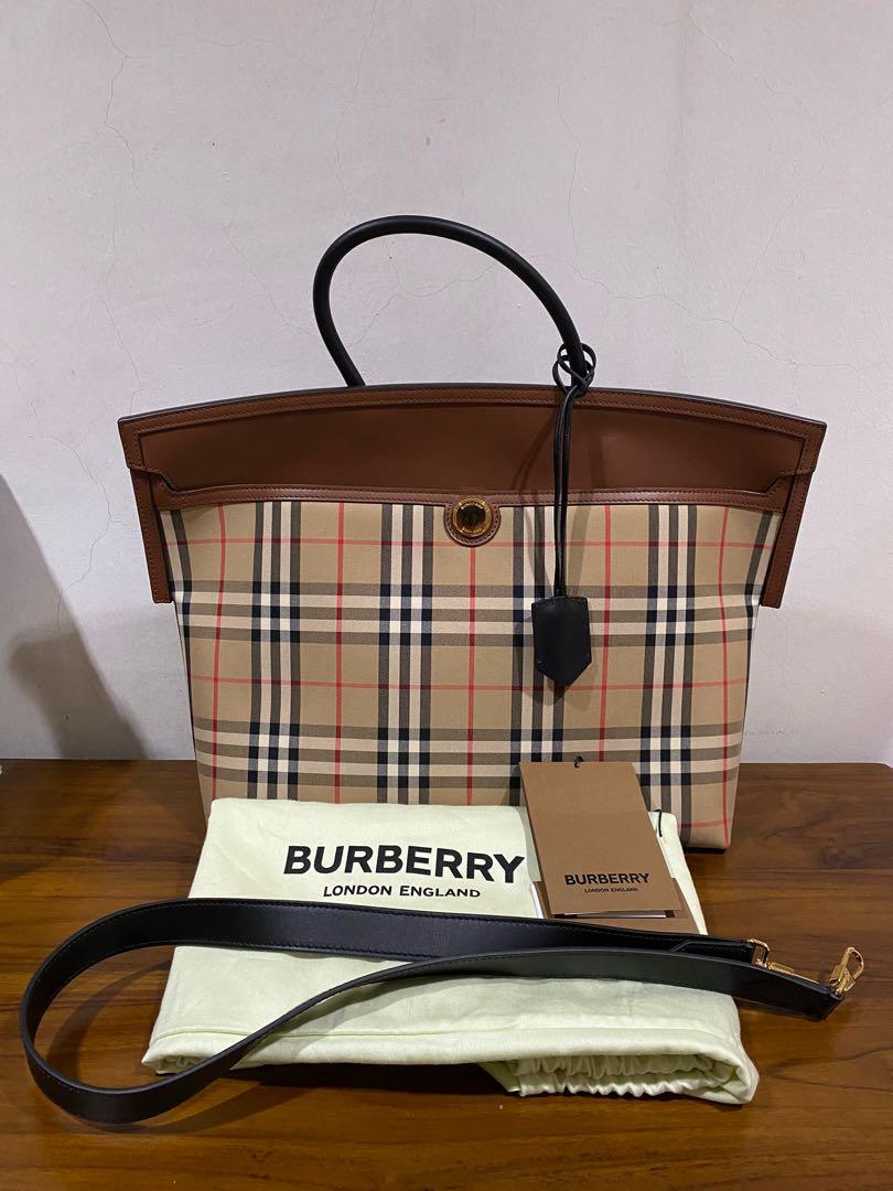 Burberry Society Tote Bag Large White/Black in Cotton - US