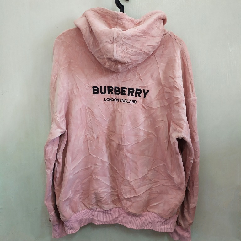 Burberry Pink Velvet Embroidered Hoodie Jacket