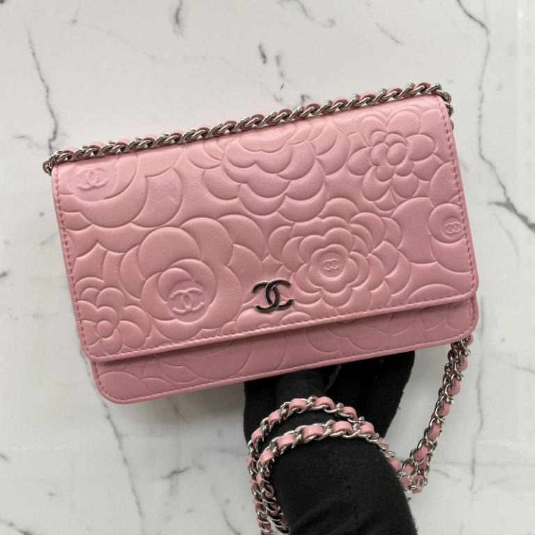 chanel camellia wallet on chain pink