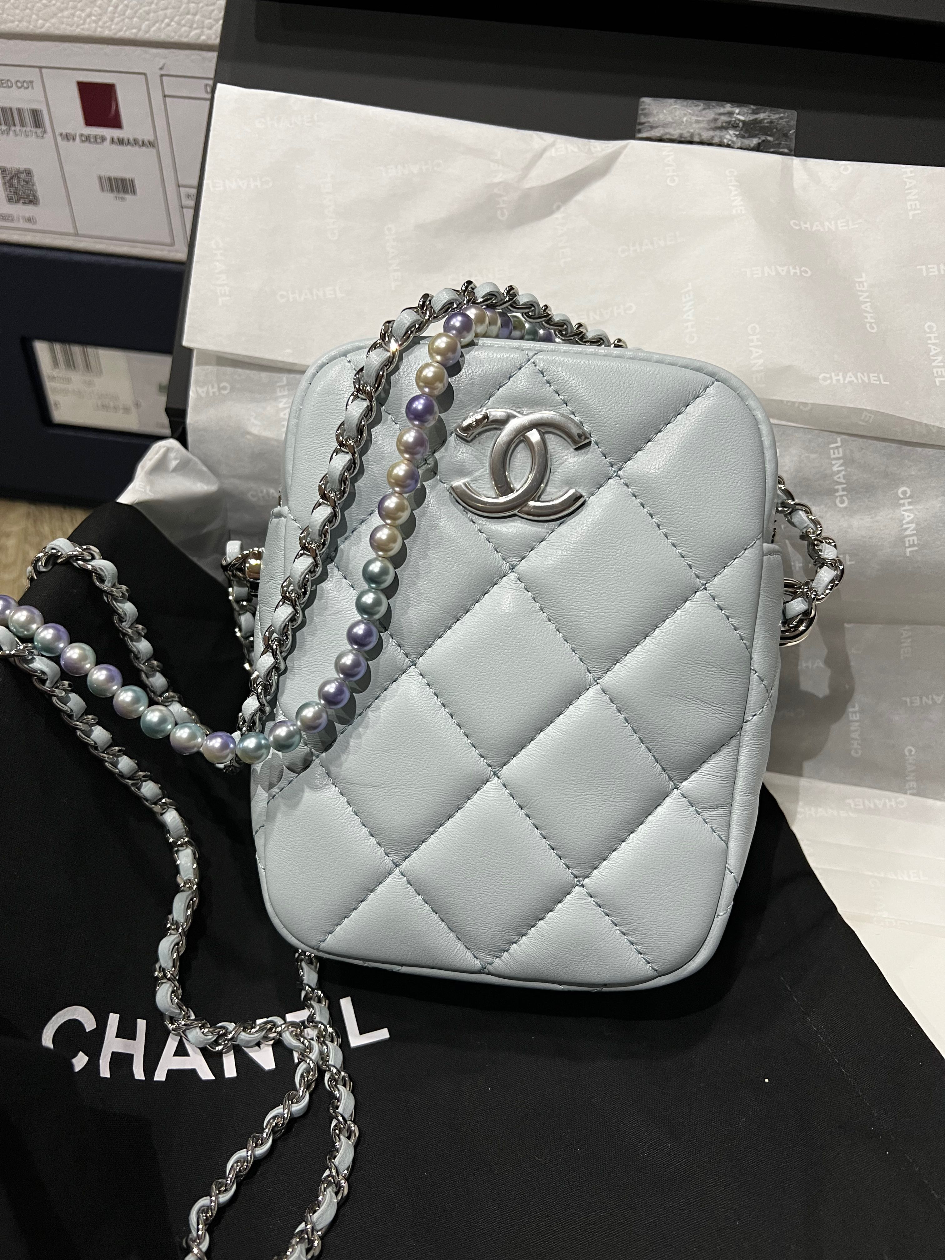 Chanel Lambskin Quilted Vertical My Perfect Camera Case Light Blue, Women's  Fashion, Bags & Wallets, Cross-body Bags on Carousell
