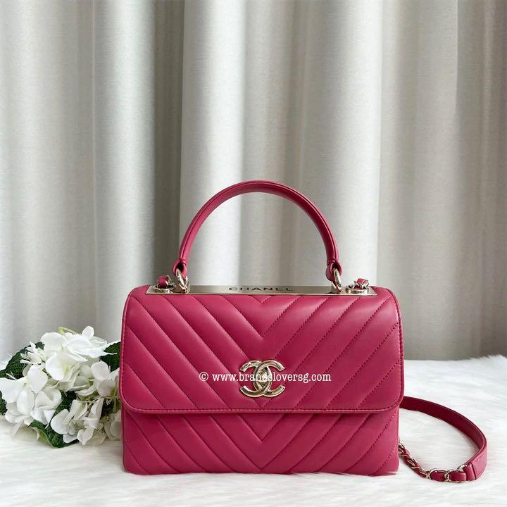 Chanel Top Handle Trendy CC Flap in Chevron Pink Lambskin LGHW, Luxury,  Bags & Wallets on Carousell