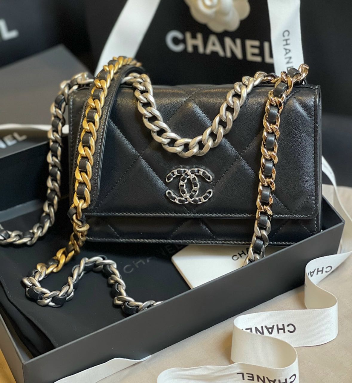 Chanel Woc C19 Black Lambskin Rhw, Luxury, Bags & Wallets on Carousell
