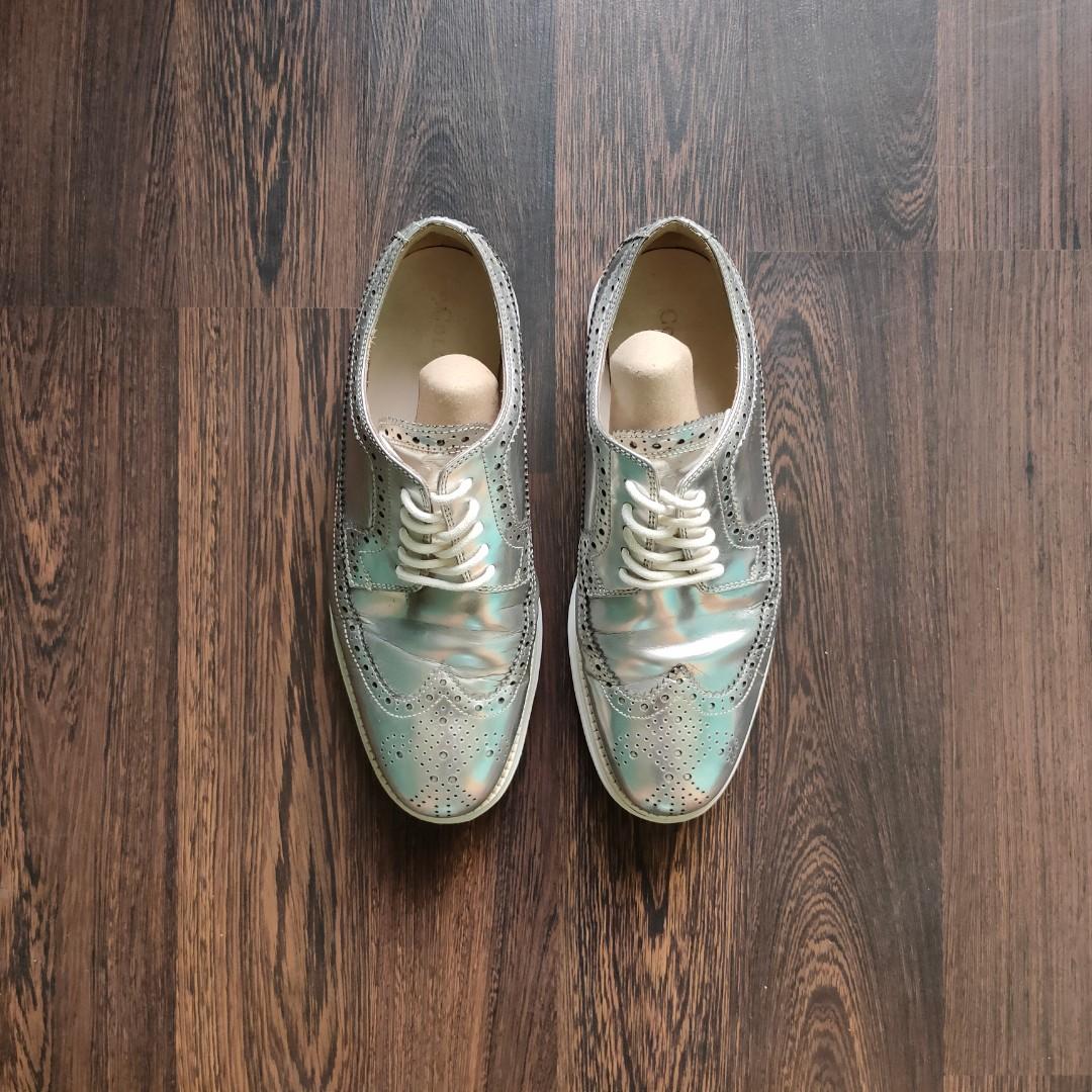 COLE HAAN LIMITED EDITION LUNARGRAND Silver Wingtip Oxford Shoes