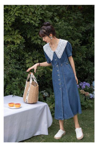 Denim Dress with Dolly Eyelet Oversized 