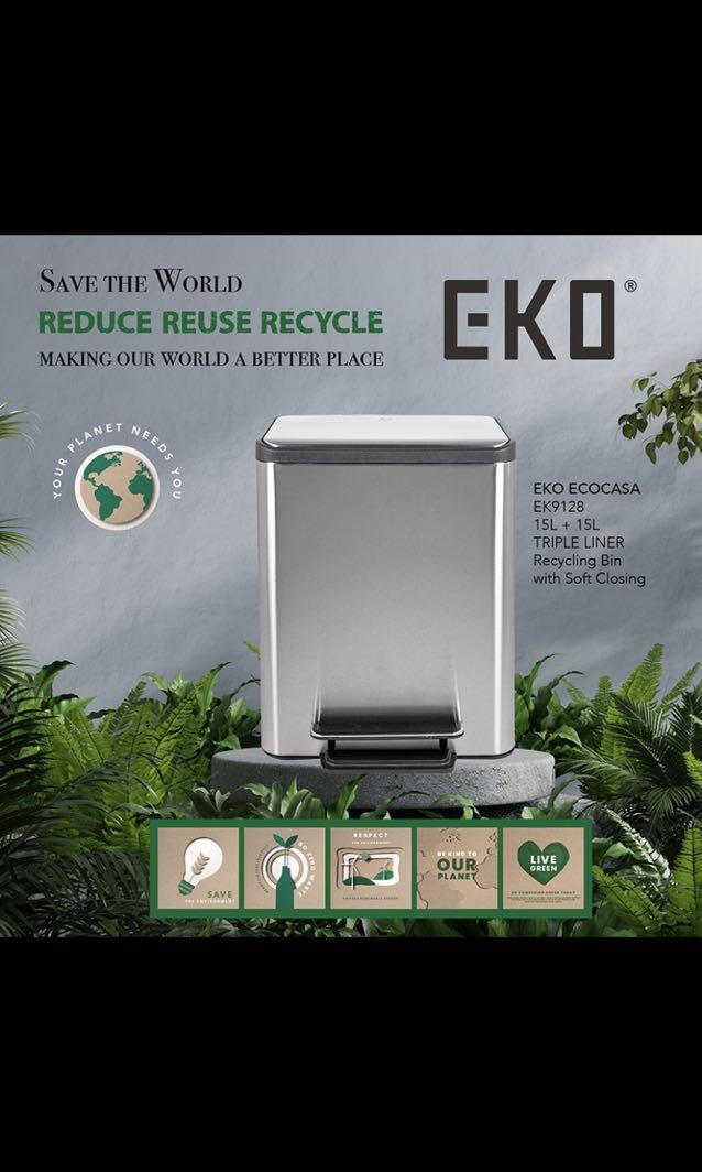 EKO ECOCASA EK9128 Double Liners 15L + 15L Recycling Bin with Soft