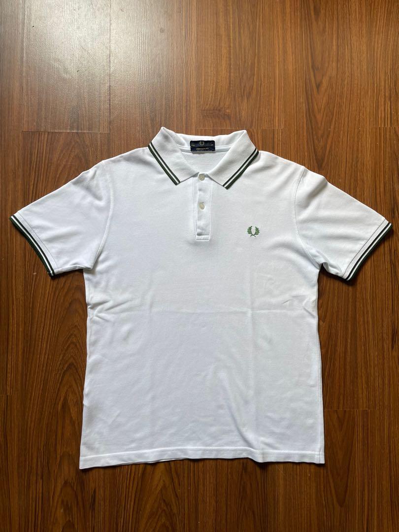 Fred Perry M12 White Green Made in England, Men's Fashion, Tops 