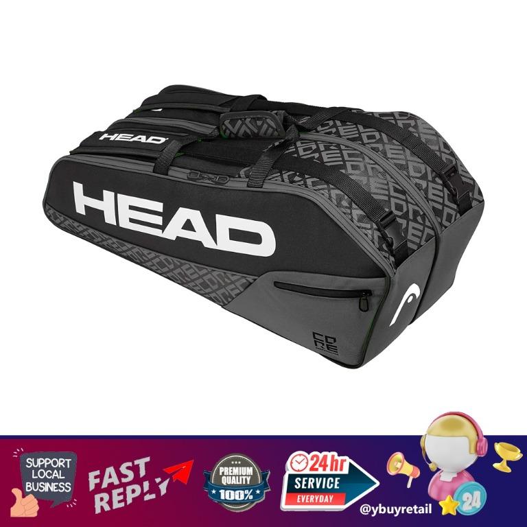HEAD Core 6R Combi Tennis Racquet Bag 6 Racket Tennis Equipment Duffle Bag Black Grey