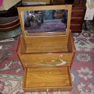 Jewelry Wooden Organizer Storage Box Mirror