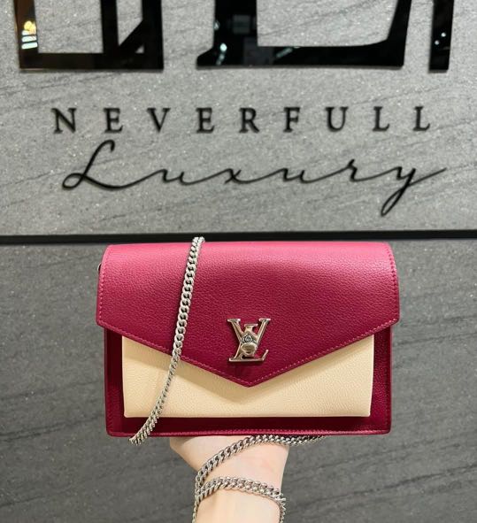 Louis Vuitton Red/Beige Leather MyLockMe Chain Pochette Bag - Yoogi's Closet