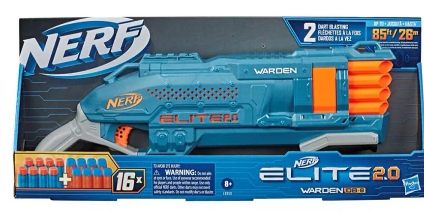 NERF Elite Warden DB-8 Blaster, 16 Darts, Blast Darts At
