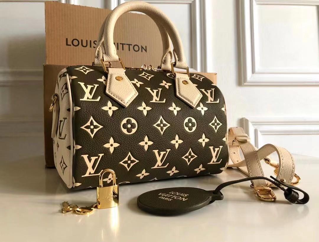 Louis Vuitton Kaki/Beige Monogram Empreinte Speedy Bandouliere 20