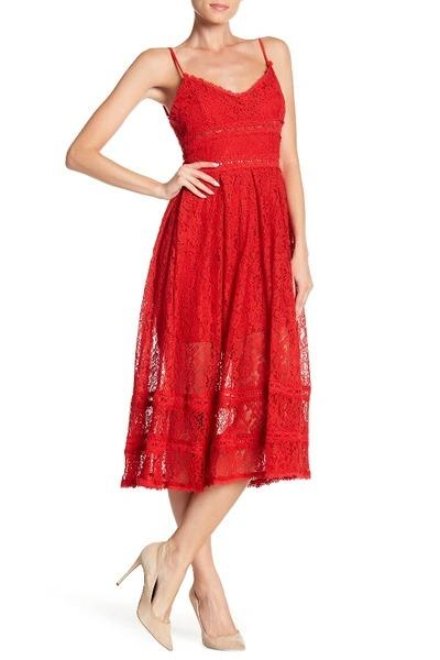 Red Lace Midi Dress
