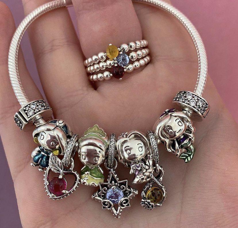 PANDORA SNAKE CHAIN BRACELET with DISNEY PRINCESS CHARMS SET
