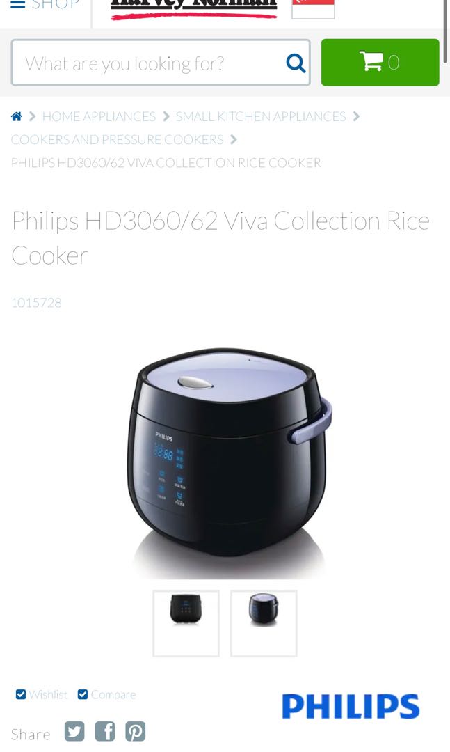 Philips HD3060/62 Viva Collection Rice Cooker, TV & Home Appliances