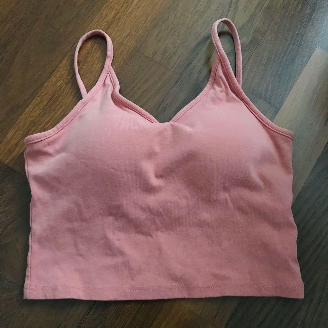 Pink sexy backless single crop top with padded bra shirt yoga gym attire  bralette sport bra