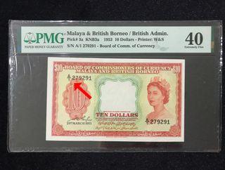 PMG40 A1 Malaya & British 1953 Queen $10 Dollar A/1 279291