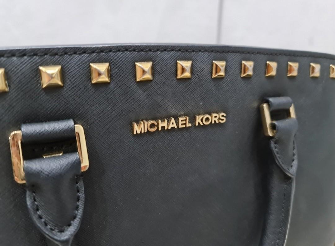 Preloved Michael Kors Saffiano Leather Handbag (Gold Studs), Luxury, Bags &  Wallets on Carousell