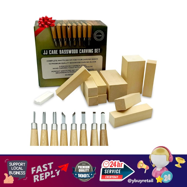 PREMIUM Wood Carving Kit with 8 Piece Wood Carving Tools & 10 Wood