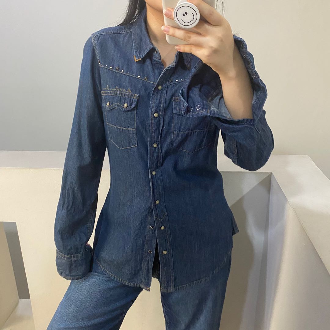 Pull \u0026 Bear Denim Shirt Kemeja, Fesyen 