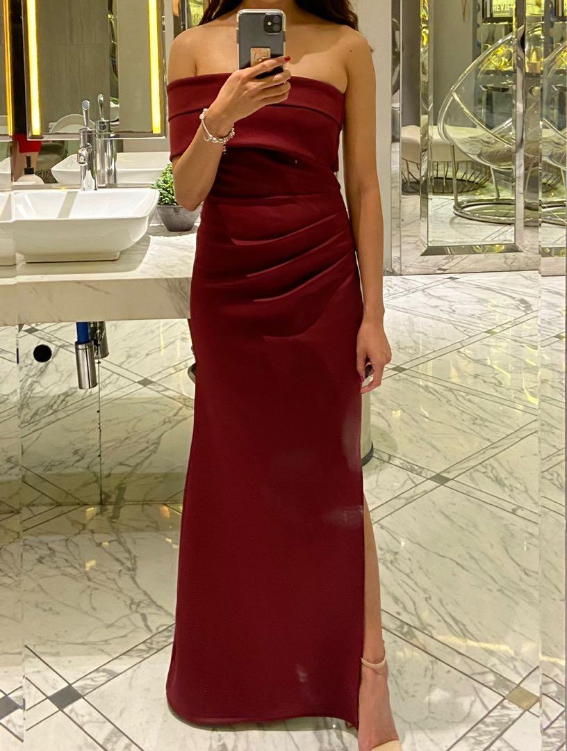 Red Wine Maroon Long Gown Women s Fashion Dresses Sets