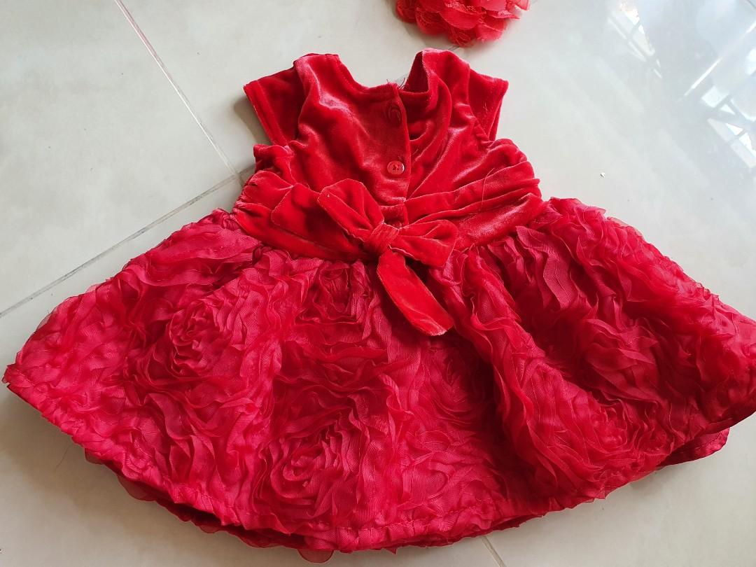 Red party dress for newborn baby girl