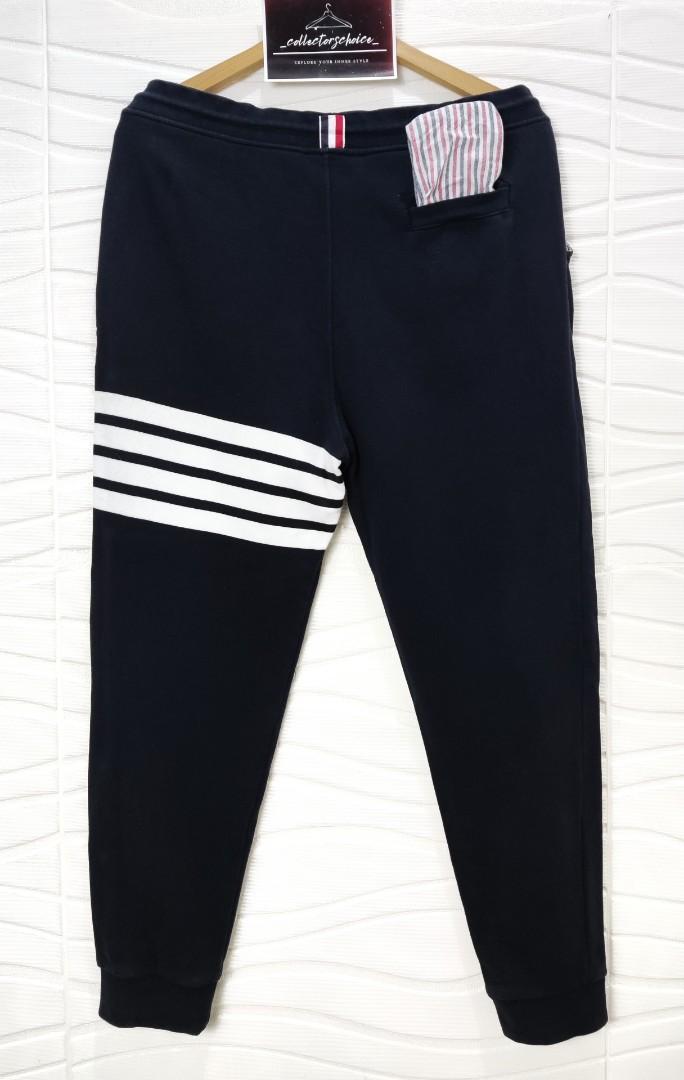 Sweatpant With Engineered 4-Bar Stripe In Navy Cotton Loopback