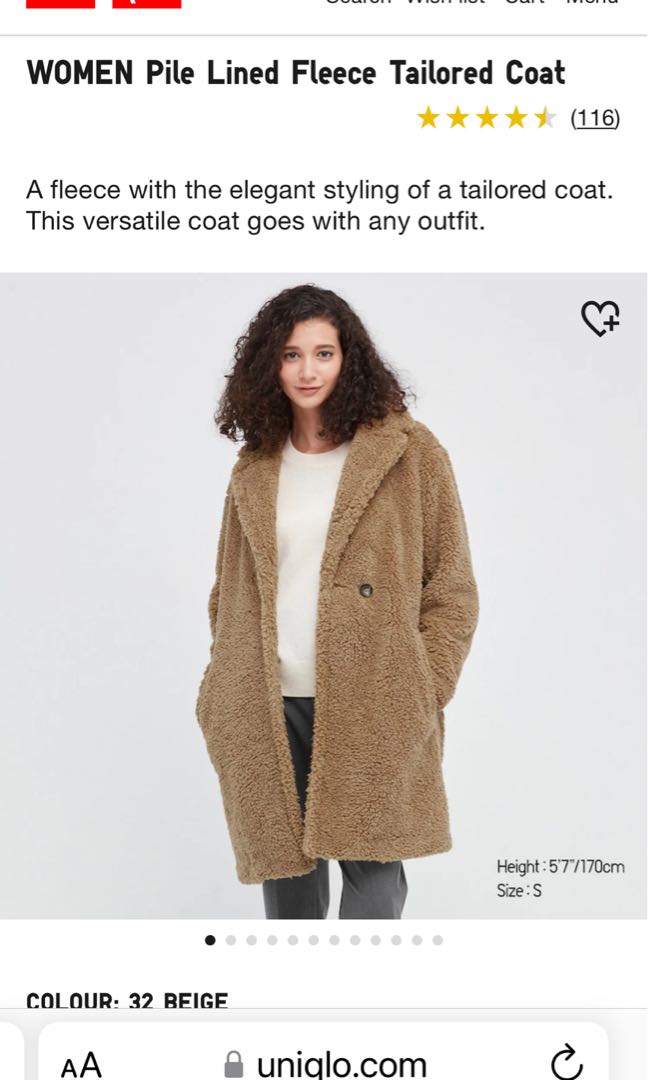 WOMEN'S PILE LINED FLEECE TAILORED COAT