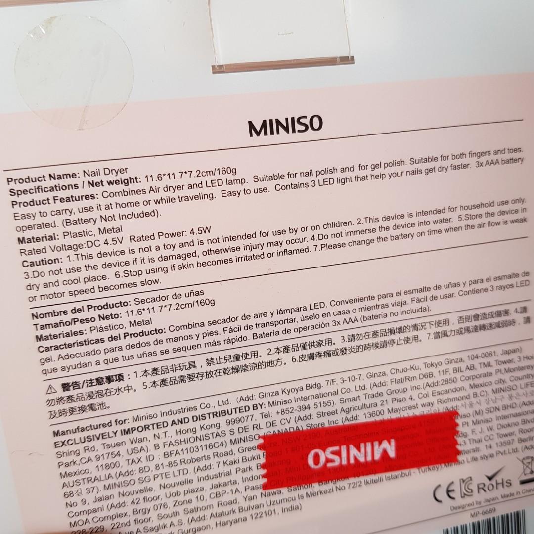 [USED] Nail Dryer (from MINISO), Beauty & Personal Care, Hands & Nails