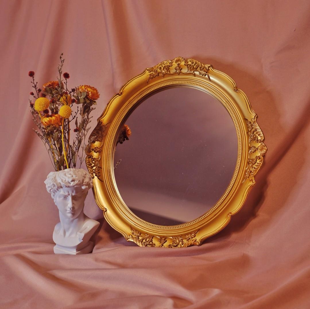 Vintage Gold Round Mirror, Furniture & Home Living, Home Decor, Mirrors