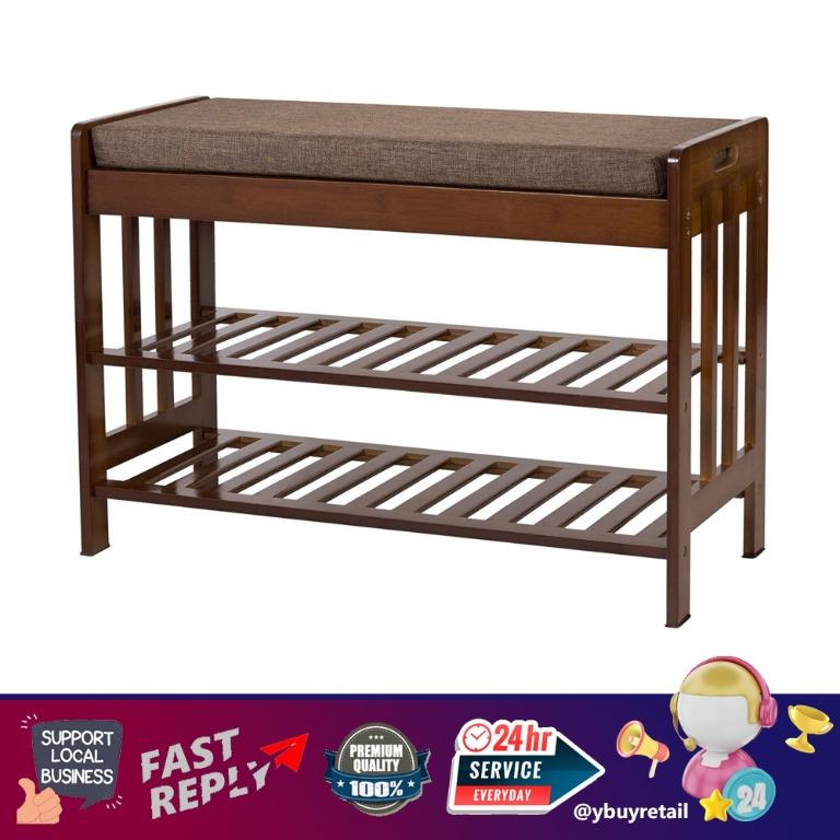 YBR Ollieroo Natural Bamboo Shoe Rack Entryway Shoe Storage Household Shelf Shoe Bench with Cushion Size 28.5 x 11.8 x 19.7 Amber Furniture Home Living Home Decor Other Home Decor on