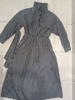 Zanzea Casual Striped Long Dress in Grey Denim
