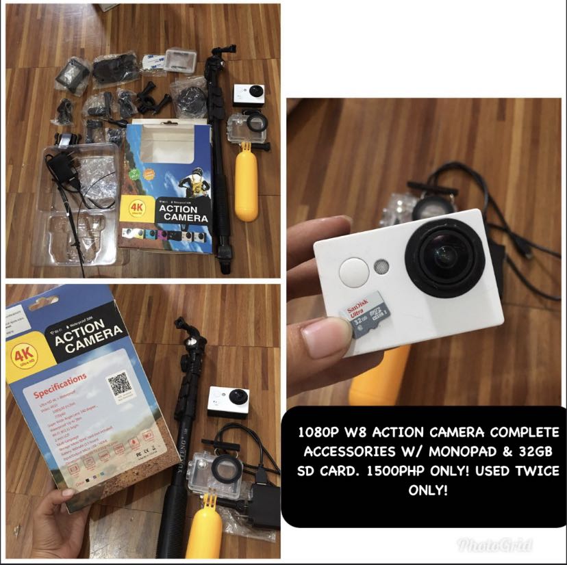 ACTION CAMERA, SD CARD, MONOPAD, Photography, Video Cameras on Carousell