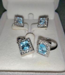 Aquamarine Jewelry Set with Diamond (Ring, Earring, Pendant)