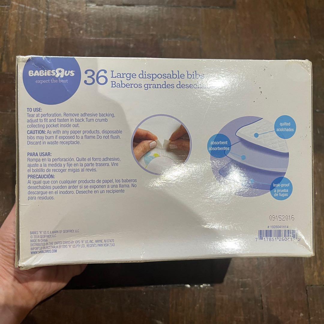 Babies R’ Us Large Disposable Bibs (Category: Weaning & Toddler Feeding) located in Baguio. Submitted by bleighmax (Listing ID 1163176468, Image 2). Description: 36 pcs Brand new unopened.