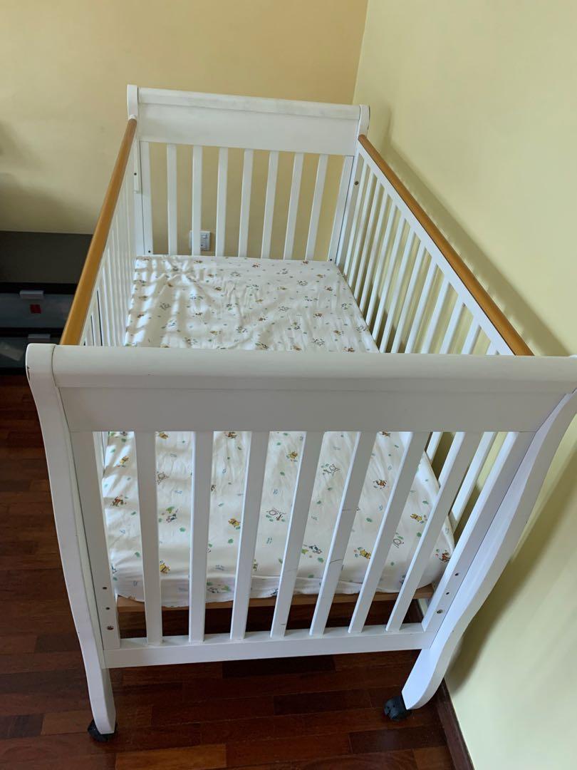 Babyhood Classic Sleigh 4 in 1 Convertible Cot White Babies Kids Baby Nursery Kids Furniture Cots Cribs on Carousell