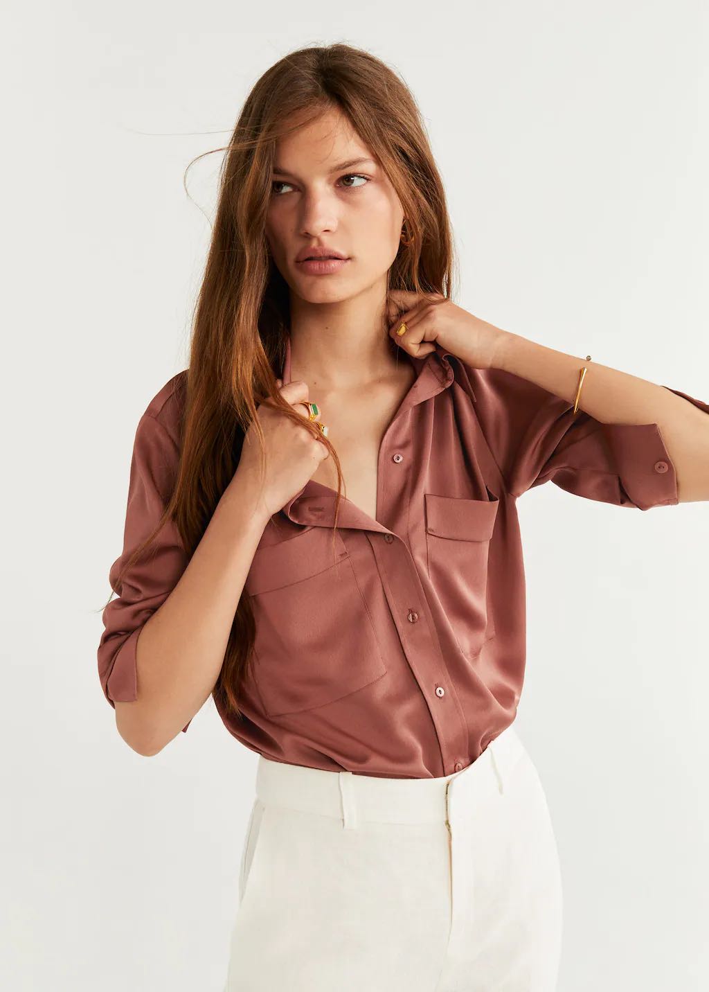 BNWT Mango Satin Shirt, Women's Fashion 