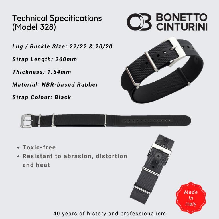 Bonetto Cinturini Italian Rubber Watch Strap Model 328