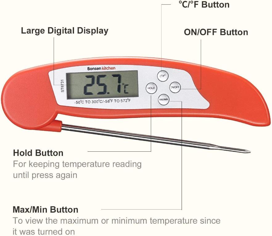 Bonsenkitchen Digital Thermometer ST8731 Rouge