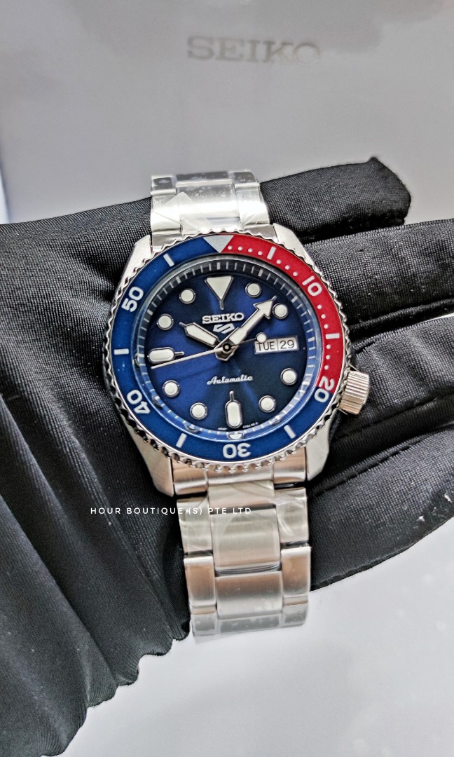 Seiko Sport Automatic Watch Red Bezel Blue Man Mm 