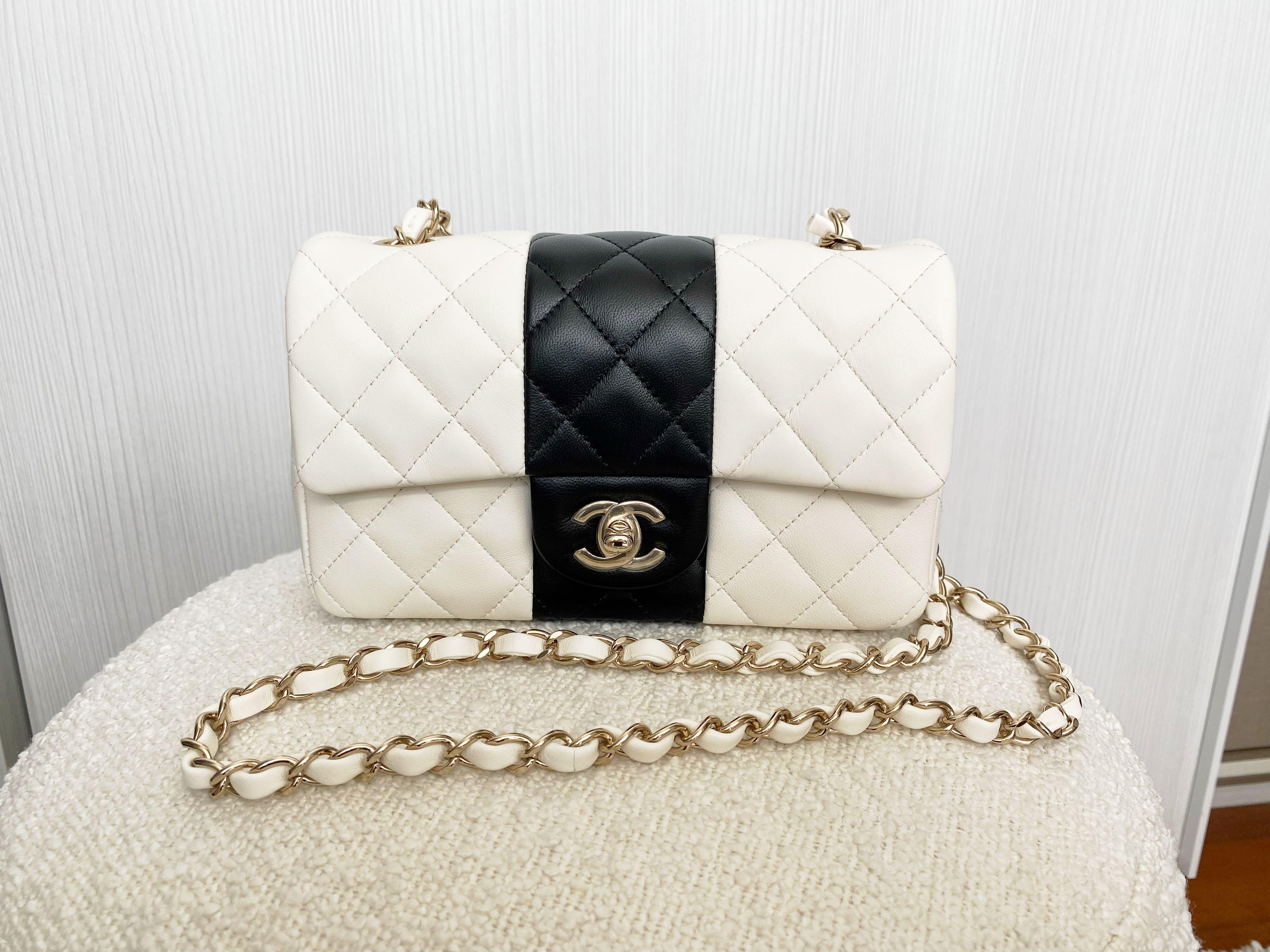 Chanel Classic Mini Rectangle Flap in Black and White LGHW