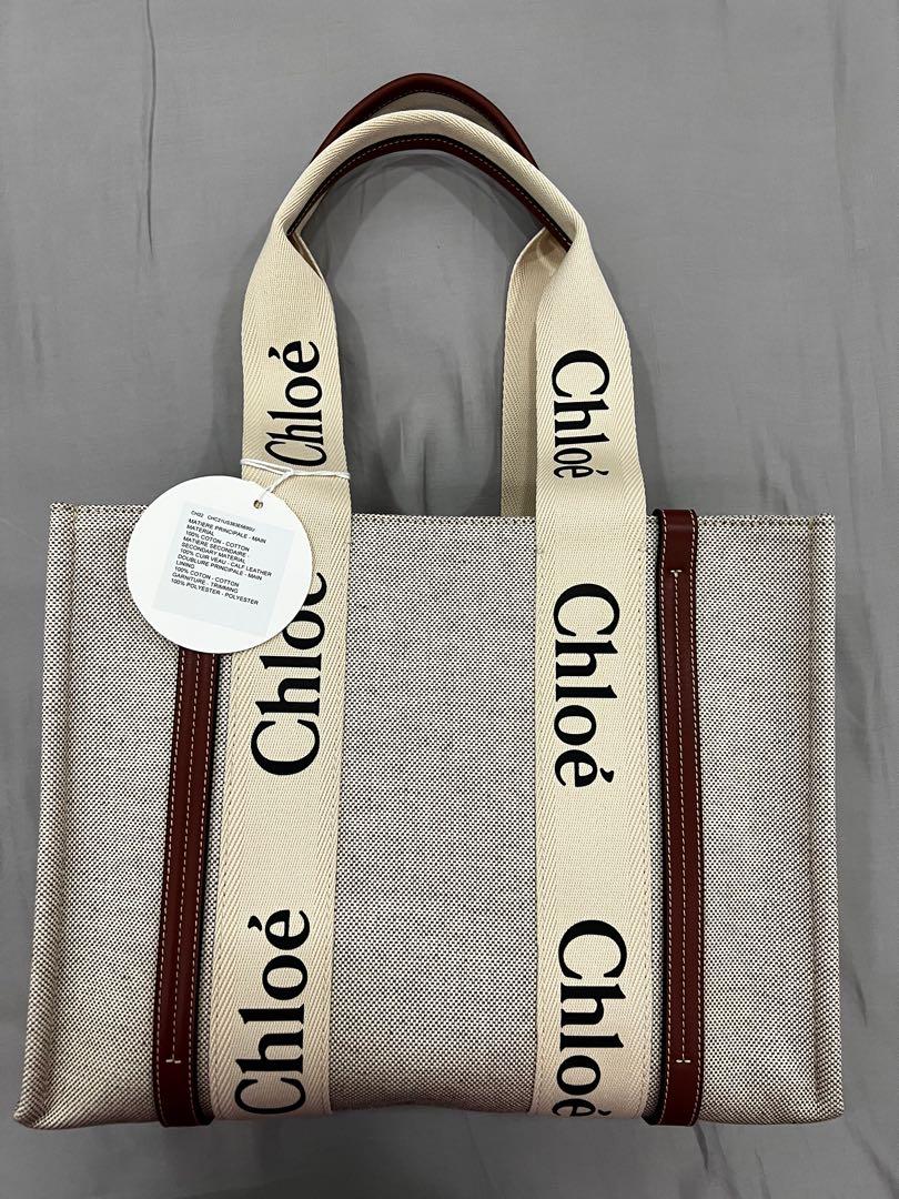 Chloe Woody Bag Medium Cotton Canvas Calfskin with Woody