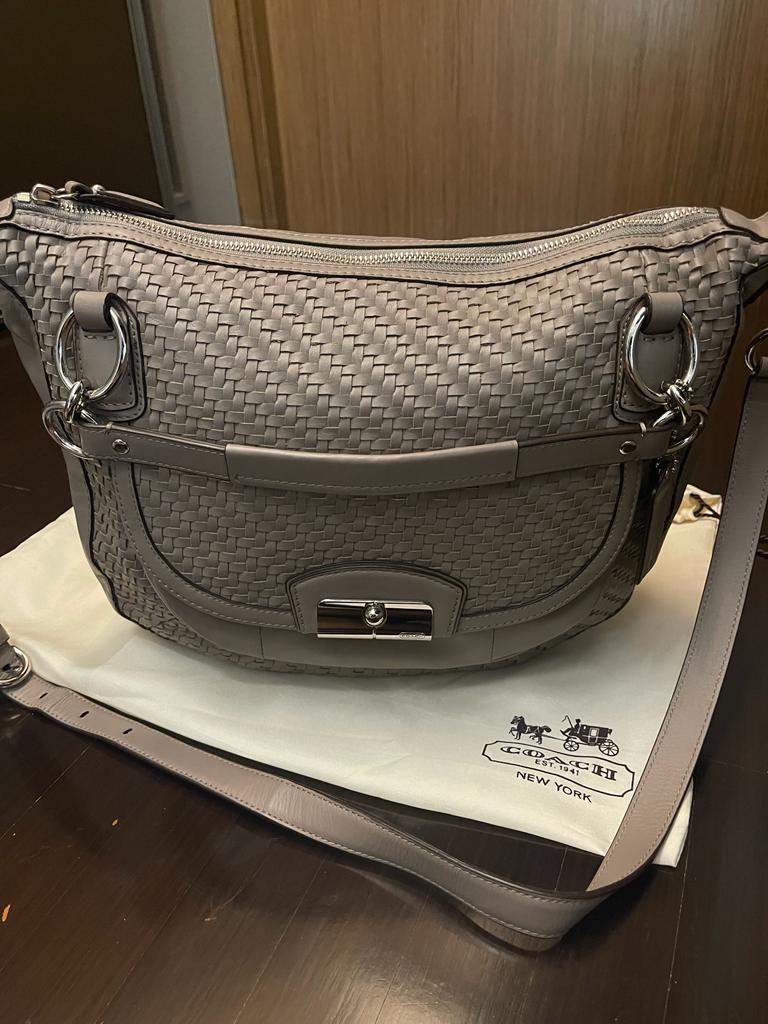 Coach kristin woven leather round satchel sales