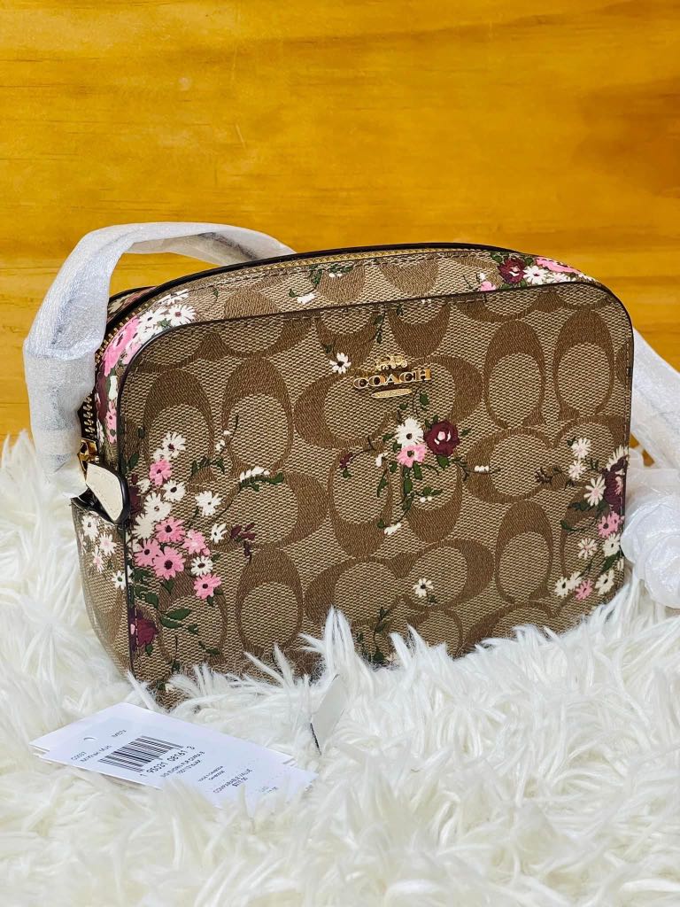 Coach Mini Camera Bag in Signature Canvas with Evergreen Floral