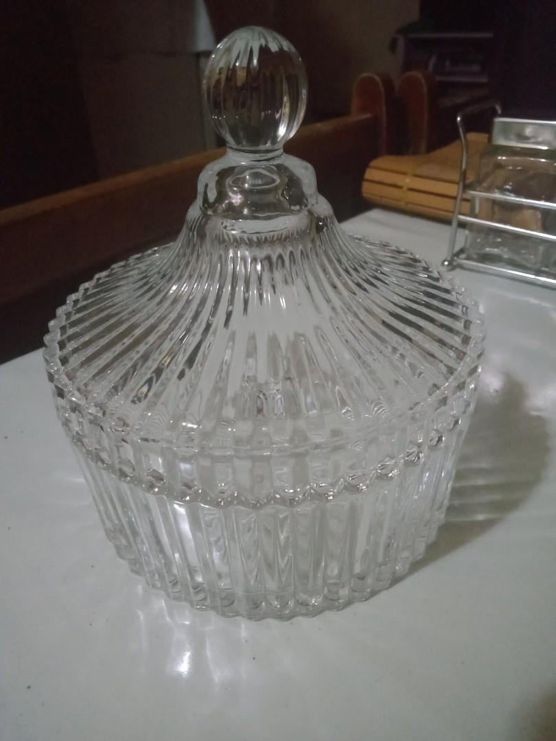 Crystal Candy Jar (Category: Food Organization & Storage) located in Quezon City. Submitted by Dbakerbel_th (Listing ID 1163210150, Image 1). Description: 17"Round 6.5 H.