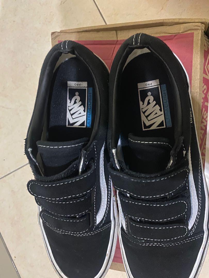 Dijual Sepatu Vans Oldskool Velcro Pro Black White Original Murah