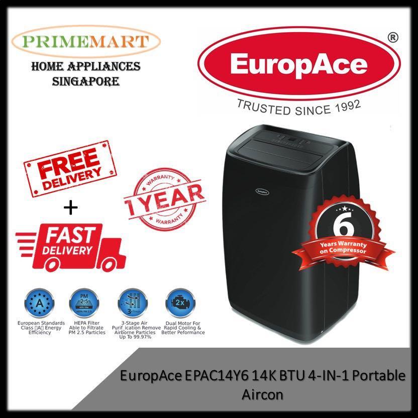 EuropAce EPAC 14Y6 4-In-1 Portable Aircon with Remote Control, TV ...