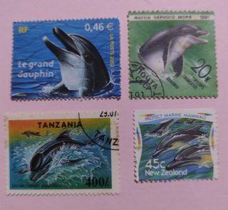 France , New Zealand , Russia & Tanzania : Dolphins , 4 v , used