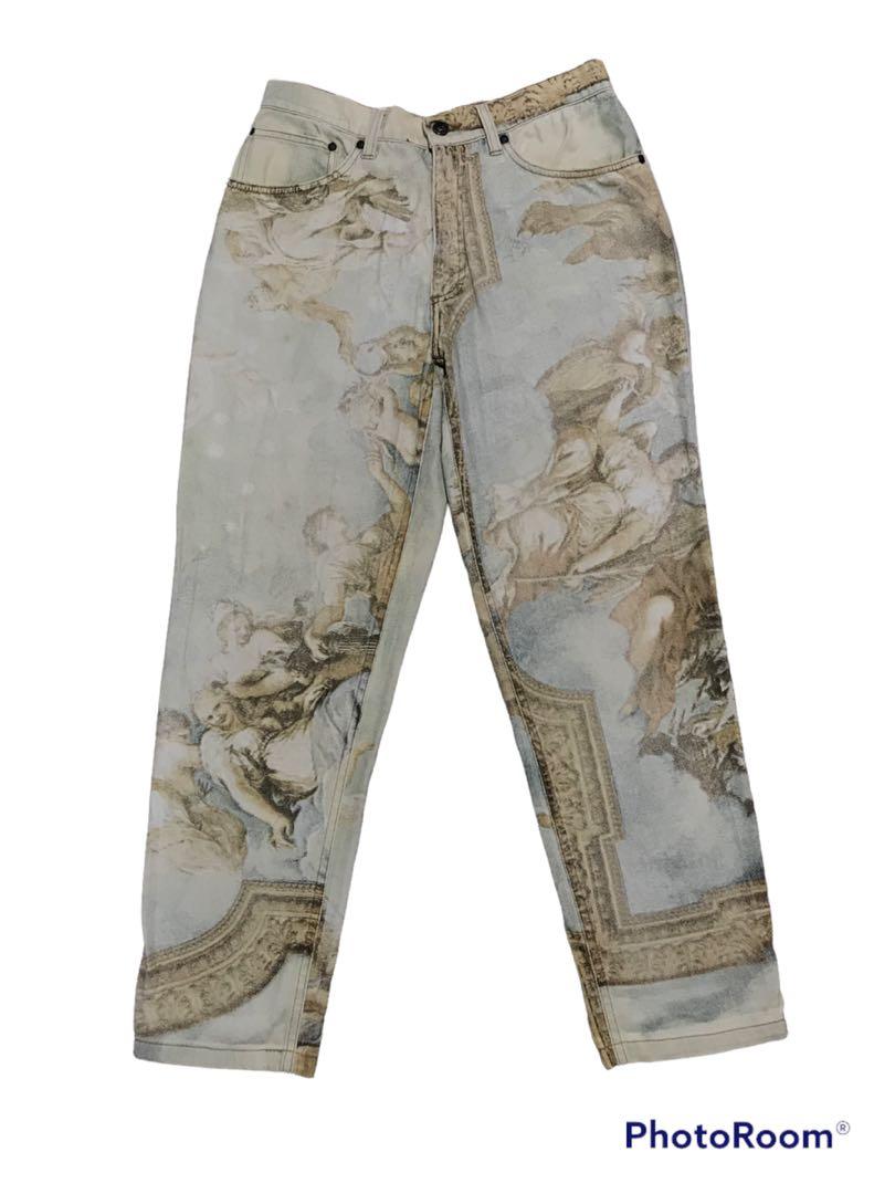 Mens Renaissance Denim Pants Roberto Cavalli Vintage Printed Angel